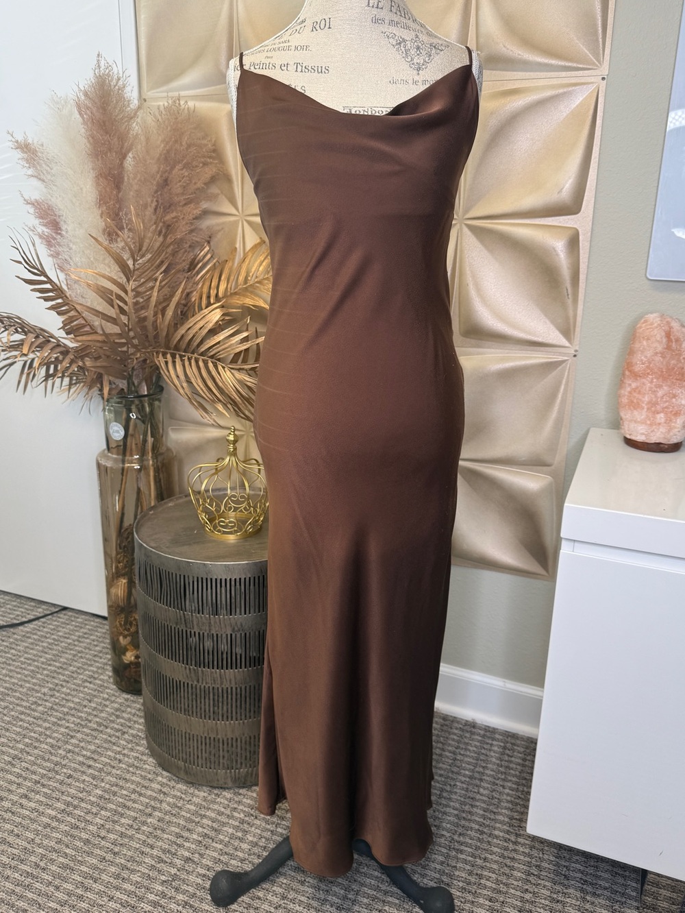 Elegant Brown Cowl Neck Slip Dress